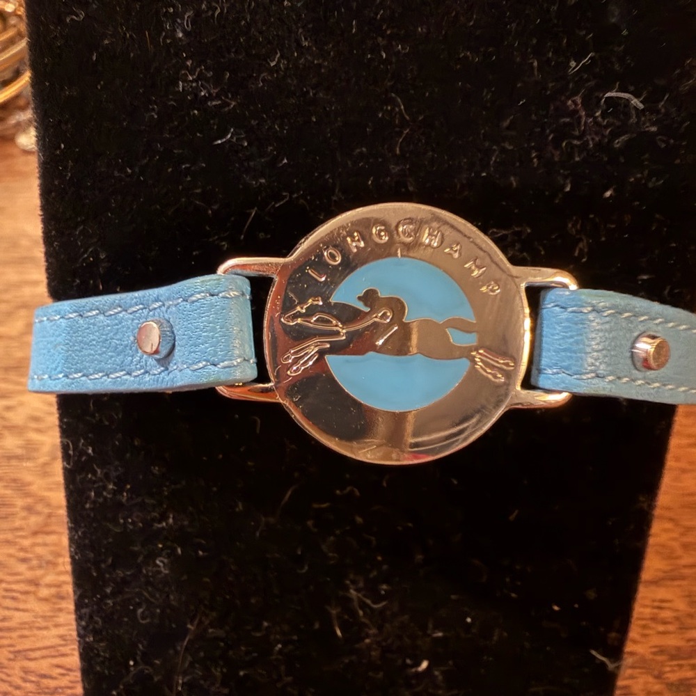 Longchamp blue leather logo silver bracelet